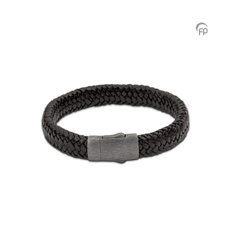 Leren Gevlochten 'Embrace' Armband Zwart Dik Ruw Geborsteld Leren Gevlochten 'Embrace' Armband Zwart Dik Ruw Geborsteld