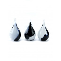 Glazen Memorie Urn Druppel Small Zwart Wit Opaque