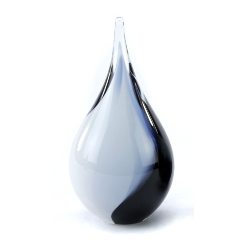 Glazen Memorie Urn 'Druppel Small Zwart Wit Opaque'