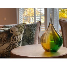 Glazen Memorie Urn Druppel Medium Goudgroen