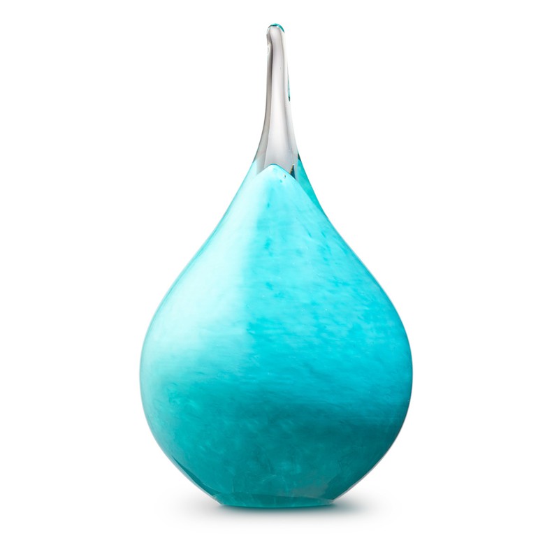 Glazen Memorie Urn 'Druppel Medium Turquoise'