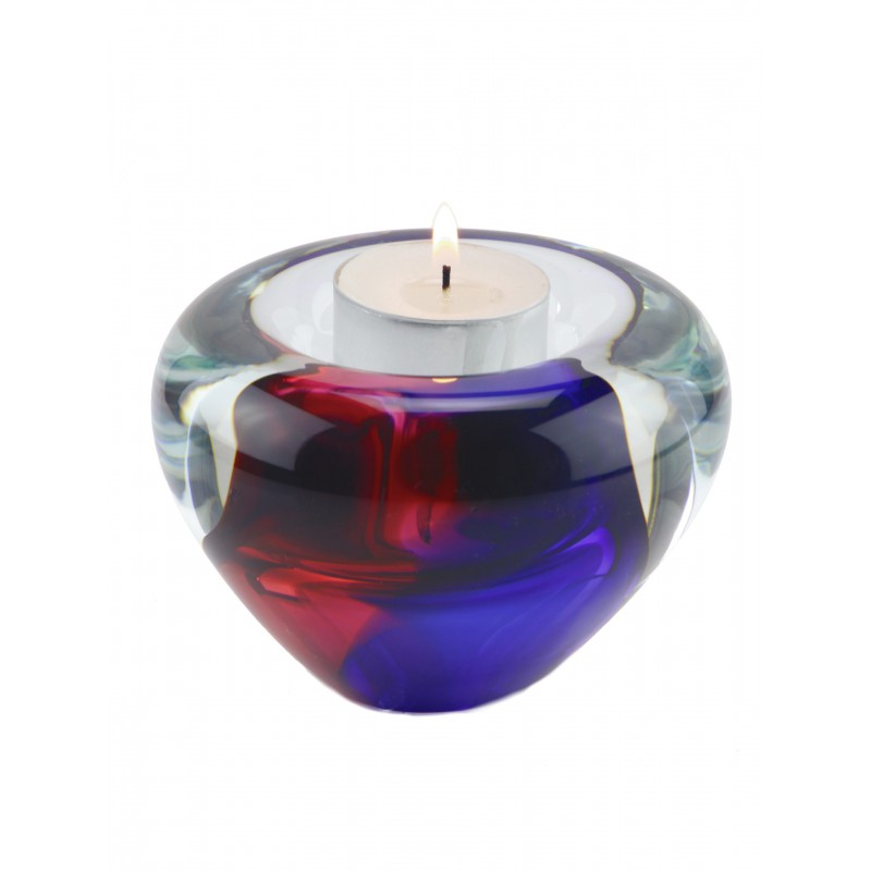 Glazen Memorie Kaarsenhouder 'Tealight Roze Blauw'