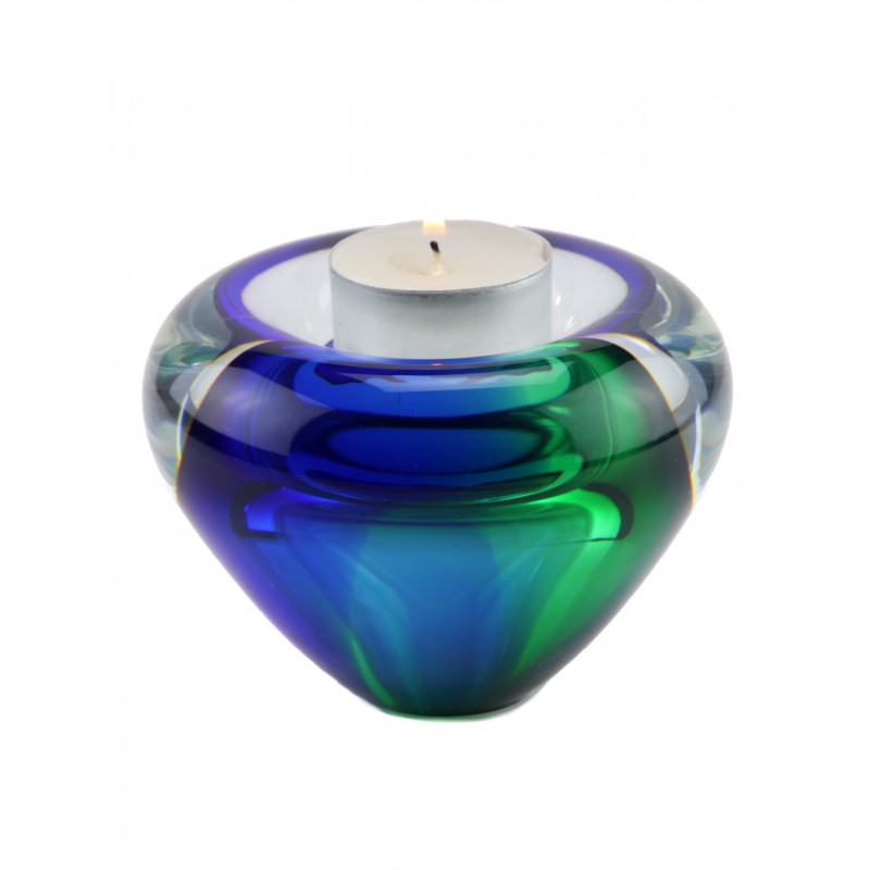 Glazen Memorie Kaarsenhouder 'Tealight Groen Blauw'