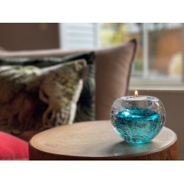 Glazen Premium Kaarsenhouder 'Tealight Krakele Tiffany Blauw'