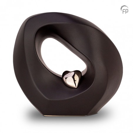 Grote Keramische Urn 'Mastaba' Zwart Met Zilverkleurig Hartje