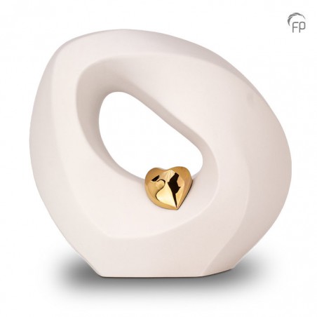 Grote Keramische Urn 'Mastaba' Wit Met Goudkleurig Hartje