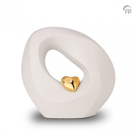 Middel Grote Keramische Urn 'Mastaba' Wit Met Goudkleurig Hartje