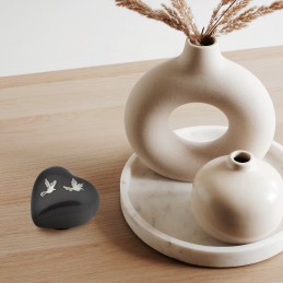 Metalen Mini Hart Urn Antraciet Zilverkleurige Vogels