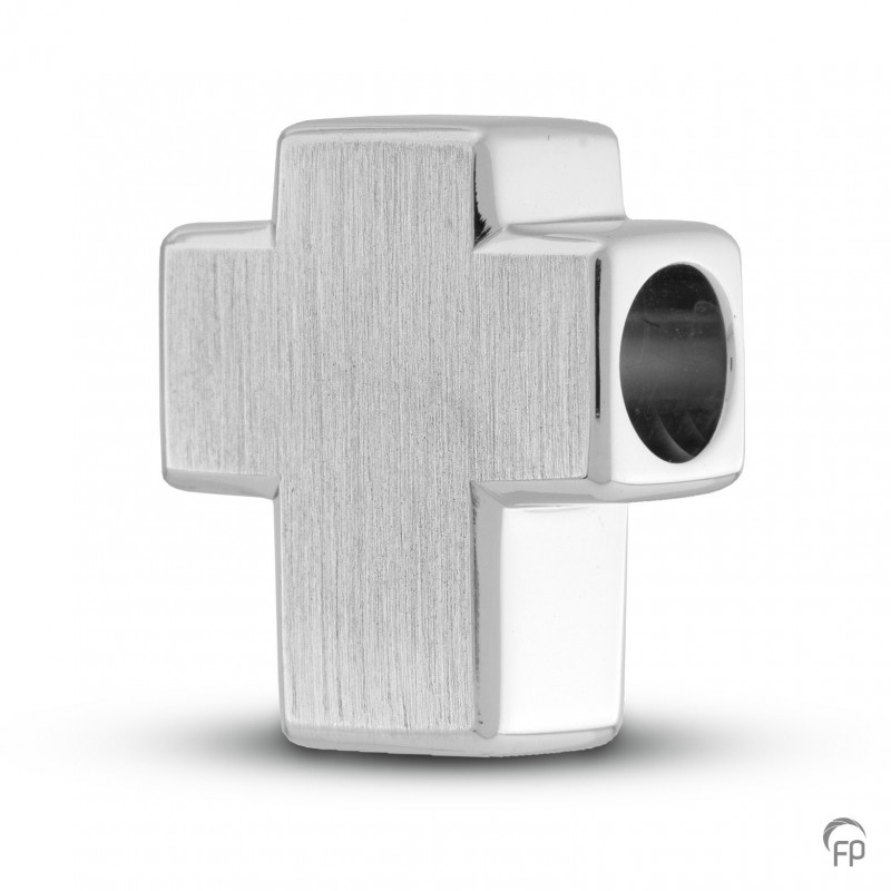 Zilveren Memorial Bead Asbedel Kruis