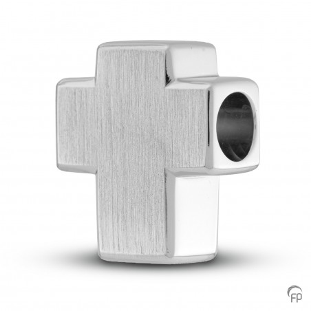 Zilveren Memorial Bead Asbedel 'Kruis'