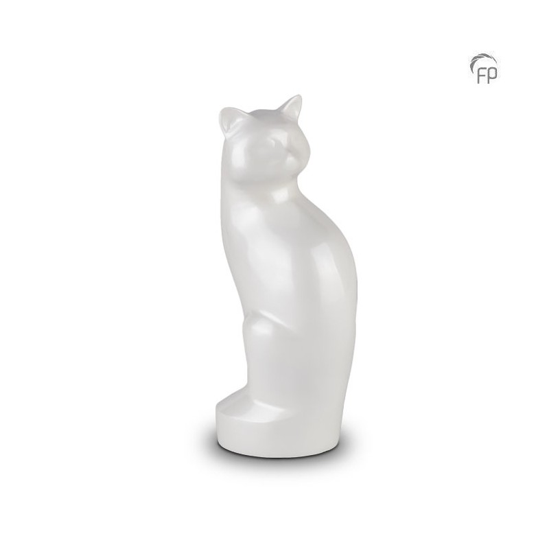 Metalen Dierenurn 'Kat Zittend' Wit Metalen Dierenurn 'Kat Zittend' Wit
