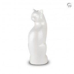 Metalen Dierenurn 'Kat Zittend' Wit
