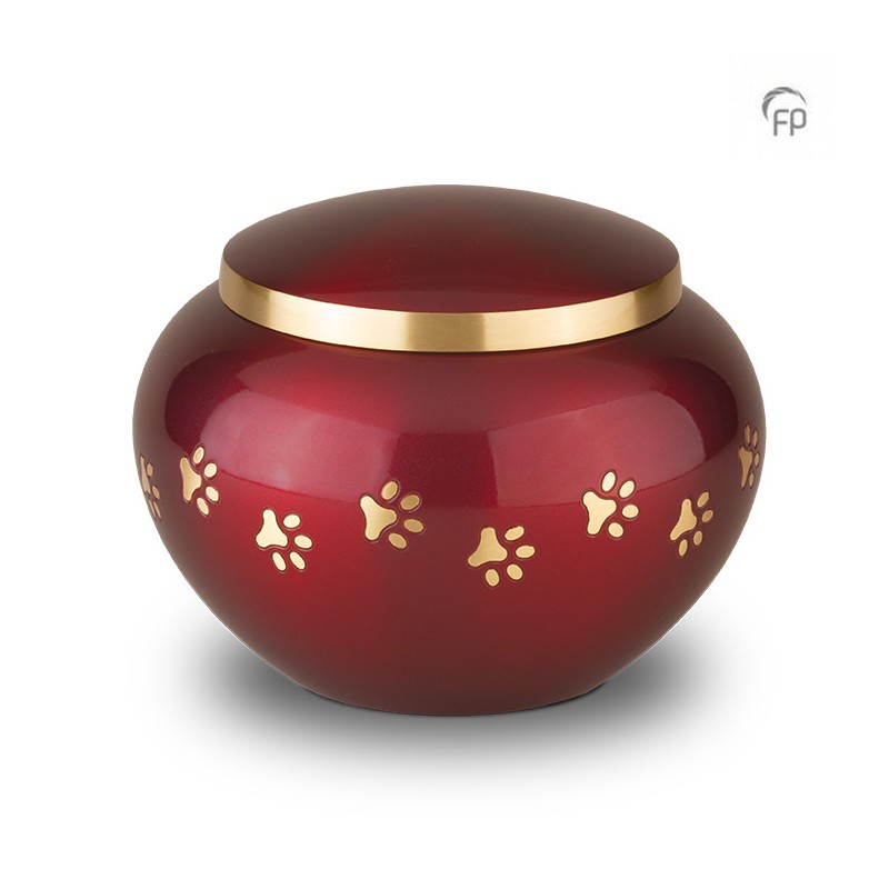 Grote Metalen Dierenurn 'Pootafdrukjes' Rood Grote Metalen Dierenurn 'Pootafdrukjes' Rood
