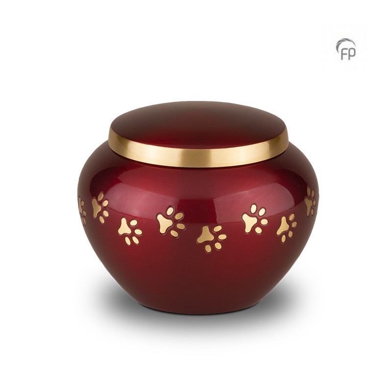 Medium Metalen Dierenurn 'Pootafdrukjes' Rood Medium Metalen Dierenurn 'Pootafdrukjes' Rood