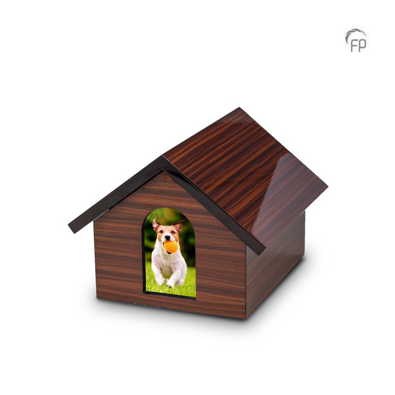 MDF Houten Dierenurn 'Memory House' Donkerbruin met Foto MDF Houten Dierenurn 'Memory House' Donkerbruin met Foto