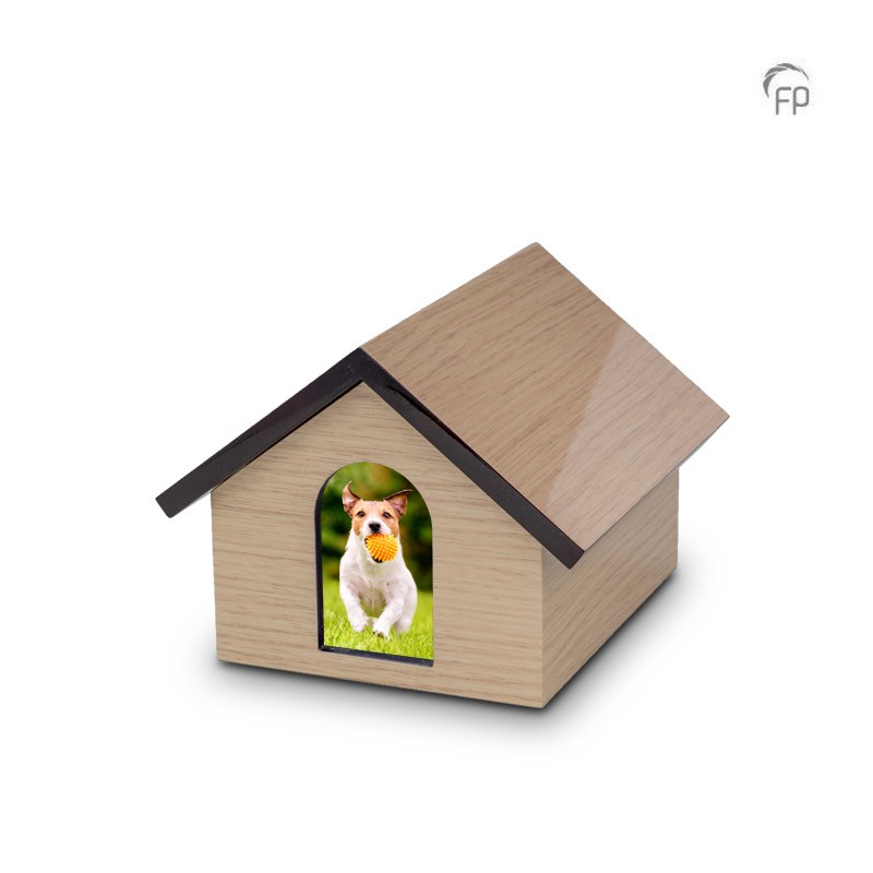 MDF Houten Dierenurn 'Memory House' Lichtbruin met Foto MDF Houten Dierenurn 'Memory House' Lichtbruin met Foto