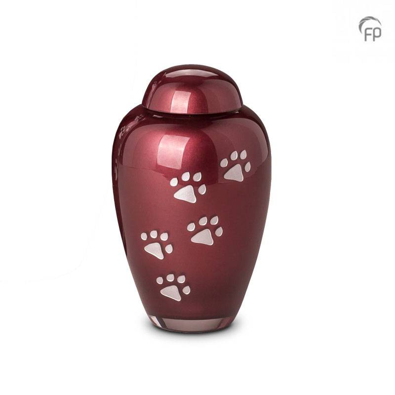 Grote Glazen Dierenurn Bohemian Crystal Pootafdrukjes Bordeaux Grote Glazen Dierenurn Bohemian Crystal Pootafdrukjes Bordeaux