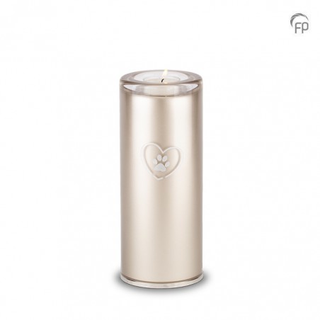 Medium Glazen Dierenurn Kaarsenhouder Bohemian Crystal Zilverkleurig Pootafdrukje in Hart