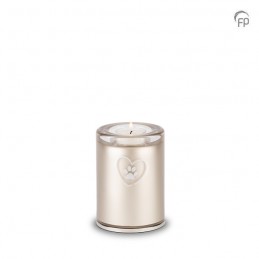 Kleine Glazen Dierenurn Kaarsenhouder Bohemian Crystal Zilverkleurig Pootafdrukje in Hart