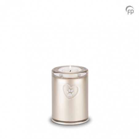 Kleine Glazen Dierenurn Kaarsenhouder Bohemian Crystal Zilverkleurig Pootafdrukje in Hart