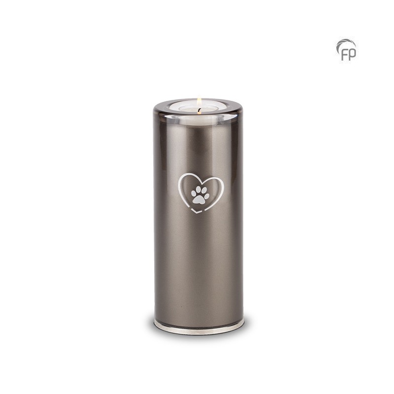 Medium Glazen Dierenurn Kaarsenhouder Bohemian Crystal Zwart Pootafdrukje in Hart