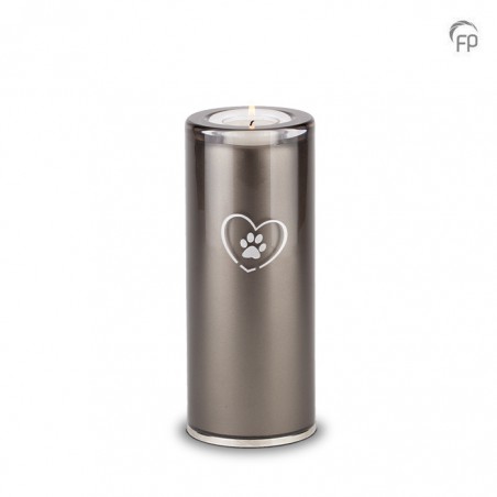 Medium Glazen Dierenurn Kaarsenhouder Bohemian Crystal Zwart Pootafdrukje in Hart