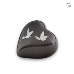 Metalen Mini Hart Urn Antraciet Zilverkleurige Vogels