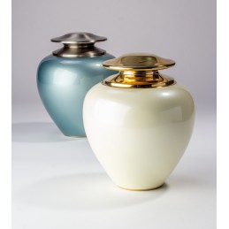 Grote Metalen Urn 'Satori' Parelmoer Wit met Goudkleur