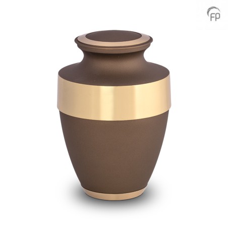 Grote Metalen Urn Bruin met Goudkleurige Banden