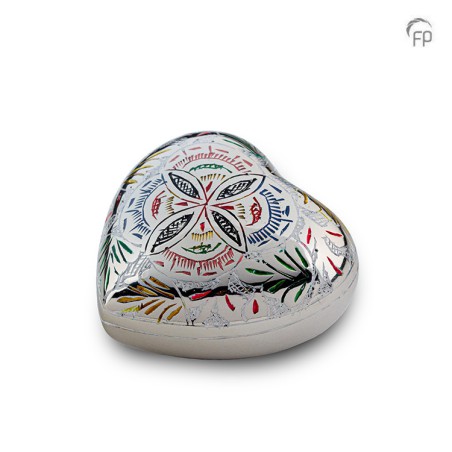 Metalen Mini Hart Urn Zilverkleur met Gekleurd Bloemenpatroon