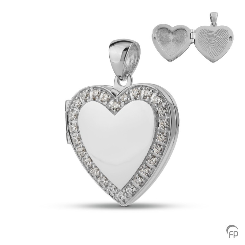 Zilveren Fingerprint Medaillon zirkonia Hartje