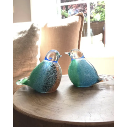 Glazen Memorie Urn Bird Blauw/Wit/Groen/Bruin/Oranje