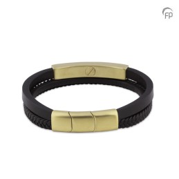 Leren Gevlochten 'Memory of a Lifetime' Armband Zwart Goudkleurig RVS