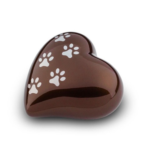 Kleine Metalen Dieren Hart Urn Pootjes Bruin met Zilverkleur