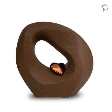 Middel Grote Keramische Urn Mastaba Bruin Met Bronskleurig Hartje