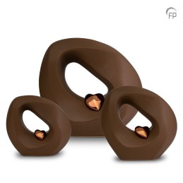 Kleine Keramische Urn Mastaba Bruin Met Bronskleurig Hartje