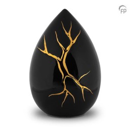 Grote Keramische Urn Kintsugi Zwart met Goudkleur
