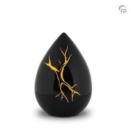 Middelgrote Keramische Urn Kintsugi Zwart met Goudkleur
