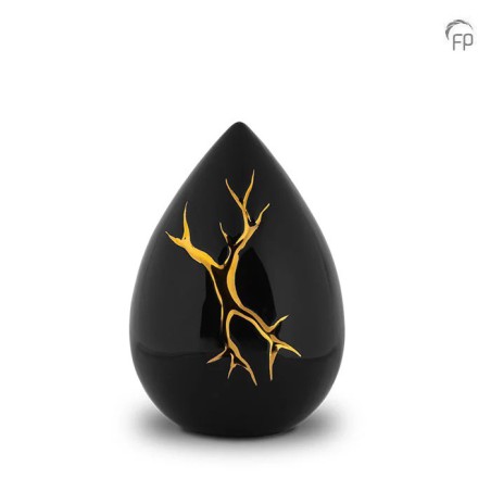 Middelgrote Keramische Urn Kintsugi Zwart met Goudkleur