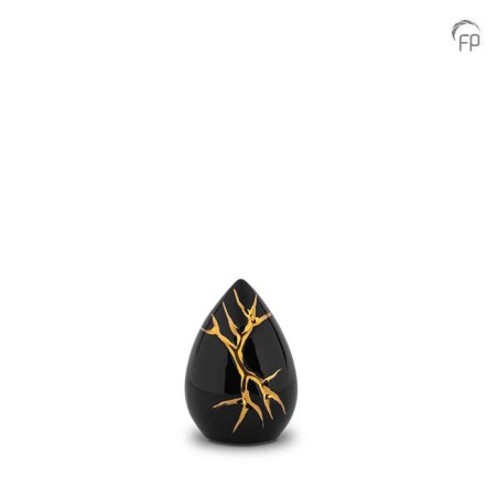 Keramische Mini Urn Kintsugi Zwart met Goudkleur