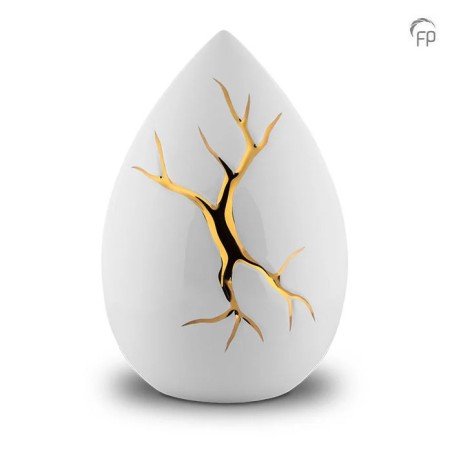 Grote Keramische Urn Kintsugi Wit met Goudkleur