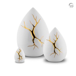 Middelgrote Keramische Urn Kintsugi Wit met Goudkleur