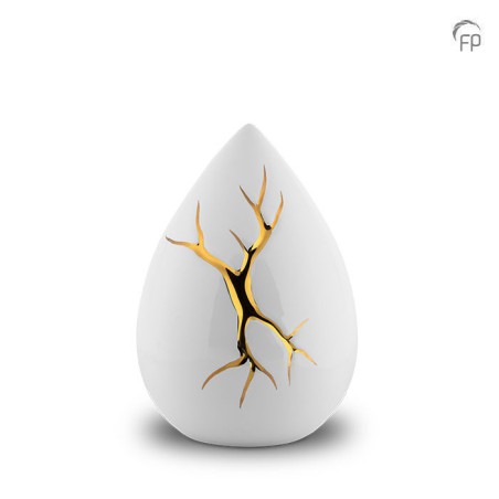 Middelgrote Keramische Urn Kintsugi Wit met Goudkleur