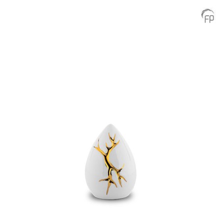 Keramische Mini Urn Kintsugi Wit met Goudkleur