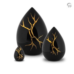 Keramische Mini Urn Kintsugi Zwart met Goudkleur