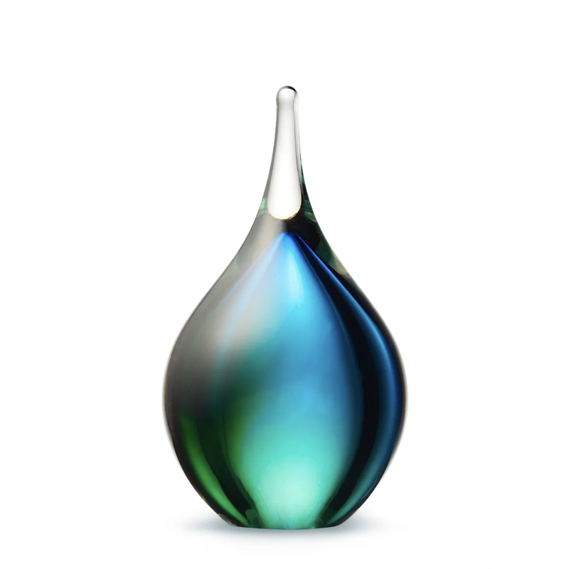 Glazen Memorie Urn Druppel Small Blauw Groen