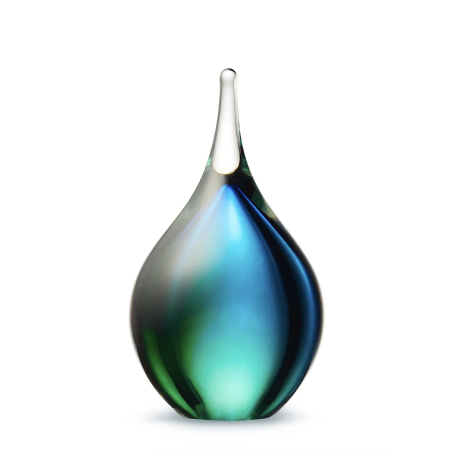 Glazen Memorie Urn Druppel Small Blauw Groen