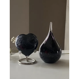 Glazen Memorie Urn Druppel Small Zwart Wit Melange Opaque