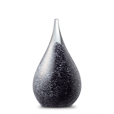 Glazen Memorie Urn Druppel Small Zwart Wit Melange Opaque