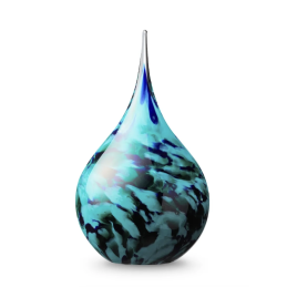 Glazen Memorie Urn Druppel Small Turquoise Groen Blauw Wit